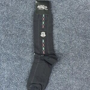 Disney Store Socks Mens One Size‎ Black Mickey Mouse Argyle Crew Mid Calf